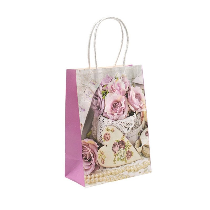 Sac Cadeau a Fleur Rose 15x21x8cm (12pcs) JKZD-C-1645-1